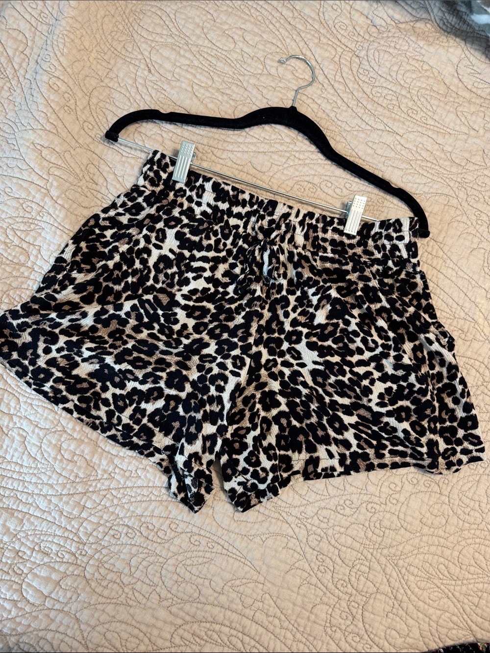 C. Wonder High-Waist‎ Leopard Print Shorts - Black & Tan